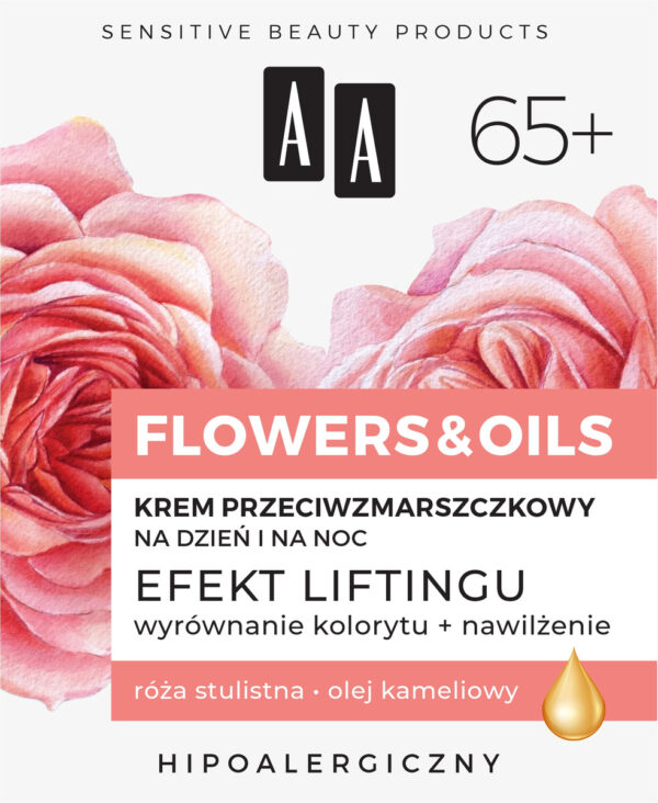 AA Flowers & Oils 65+ Krem przeciwzmarszczkowy na dzień i na noc - efekt liftingu 50ml