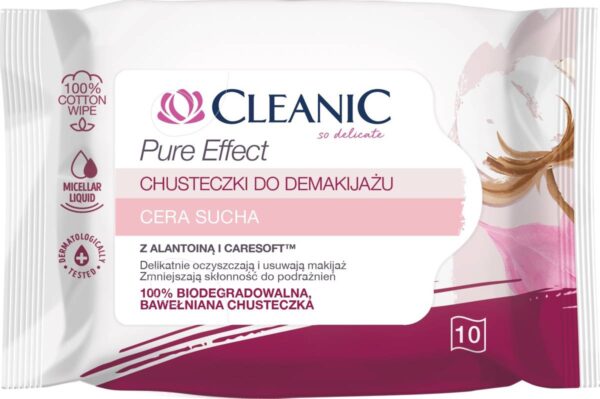 Cleanic Chusteczki do demakijażu Pure Effect - cera sucha-10szt