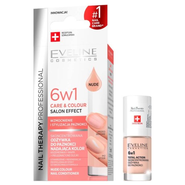 Eveline Nail Therapy Odżywka do paznokci nadająca kolor 6w1 NUDE  5ml - obrazek 2