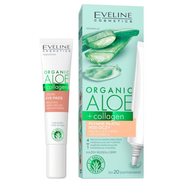 Eveline Organic Aloe + Collagen Płynne Płatki pod oczy redukujące cienie i opuchnięcia 4w1 20ml