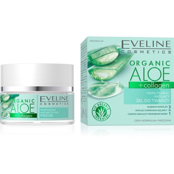 Eveline Organic Aloe Nawilżająco - Matujący Żel do twarzy 3w1 - cera normalna i mieszana 50ml