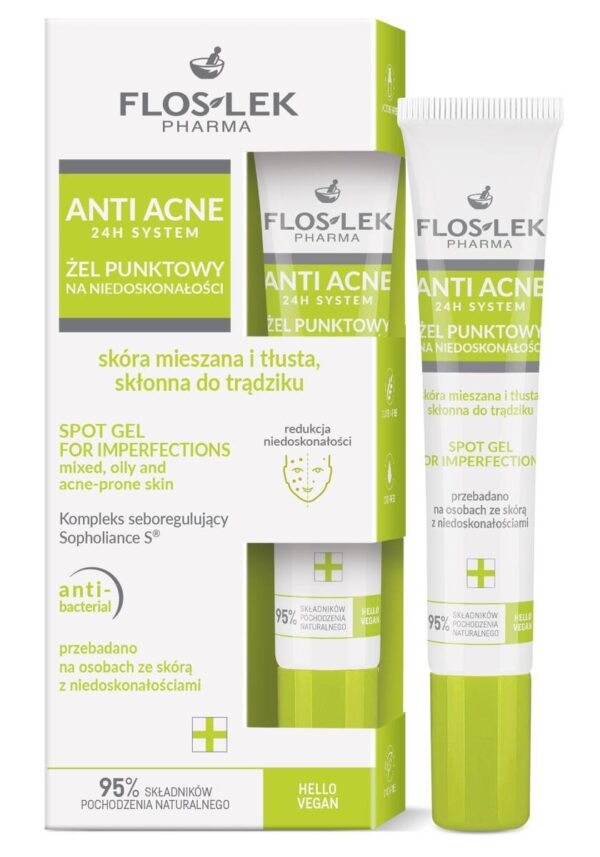 FLOSLEK ANTI ACNE Żel punktowy na niedoskonałości do skóry mieszanej, tłustej i skłonnej do trądziku 20 ml