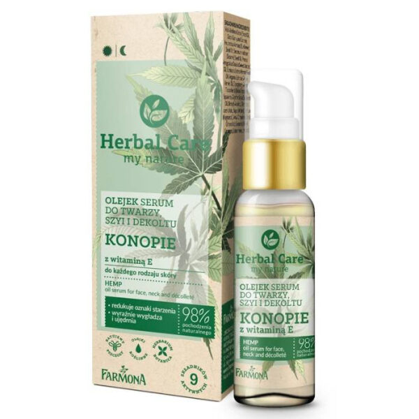 Farmona Herbal Care Olejek Serum do twarzy,szyi i dekoltu – Konopie z witaminą E  50ml