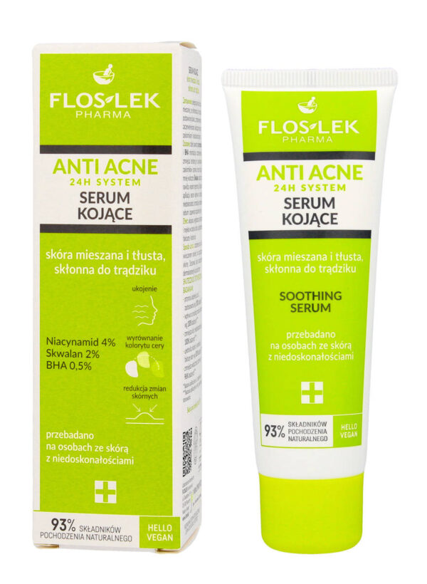 Floslek ANTI ACNE 24H SYSTEM Serum kojące do cery mieszanej,tłustej skłonnej do trądziku 50ml