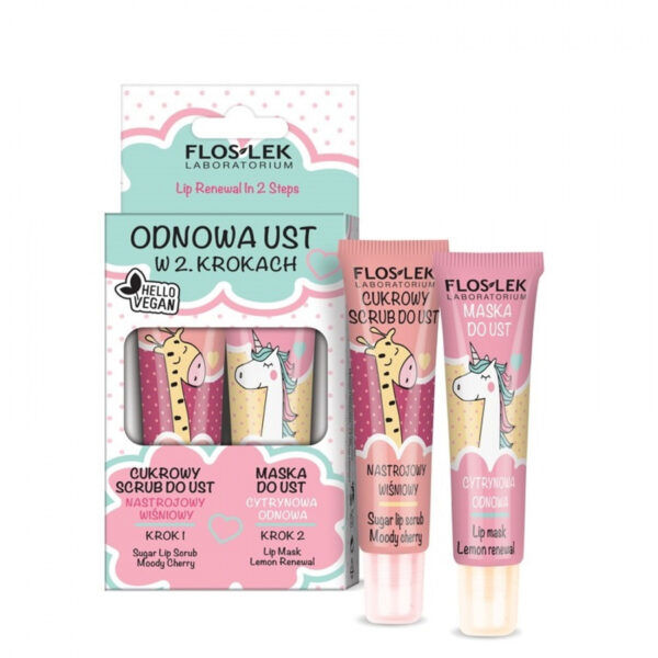 Floslek Lip Care Vege Zestaw Odnowa Ust (Scrub do ust Nastrojowy Wiśniowy 14g+Maska cytrynowa 14g) - obrazek 2