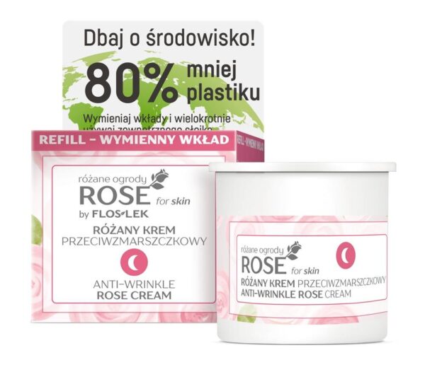 Floslek Rose for Skin Różany Krem przeciwzmarszczkowy na noc - wymienny wkład 50ml - obrazek 3