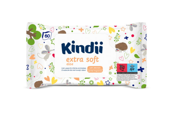 Kindii Extra Soft Aloe Chusteczki oczyszczające dla niemowląt i dzieci 60 szt.