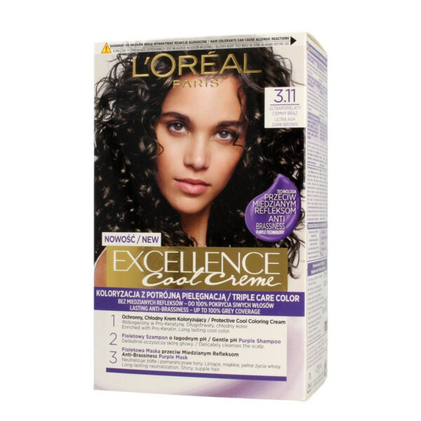 Loreal Excellence Cool Creme Krem koloryzujący 3.11 Ultra Popielaty Ciemny Brąz