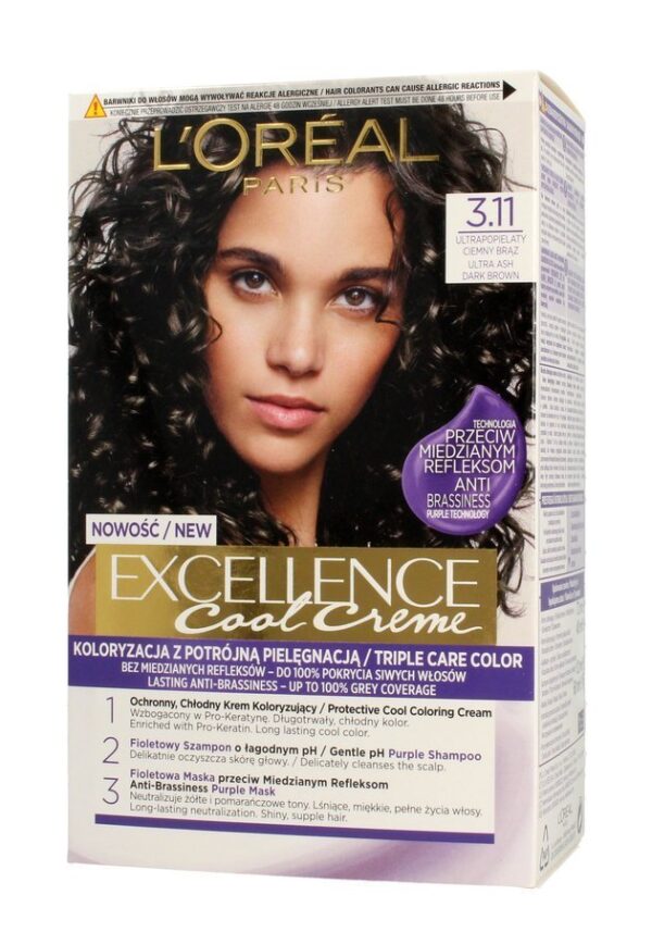 Loreal Excellence Cool Creme Krem koloryzujący 3.11 Ultra Popielaty Ciemny Brąz