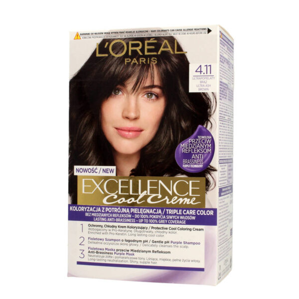 Loreal Excellence Cool Creme Krem koloryzujący 4.11 Ultra Popielaty Brąz