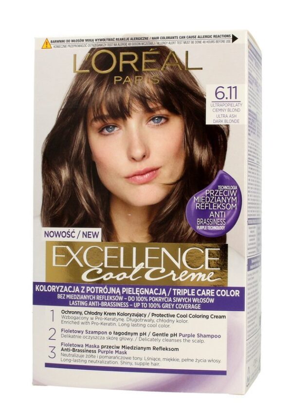 Loreal Excellence Cool Creme Krem koloryzujący 6.11 Ultra Popielaty Ciemny Blond