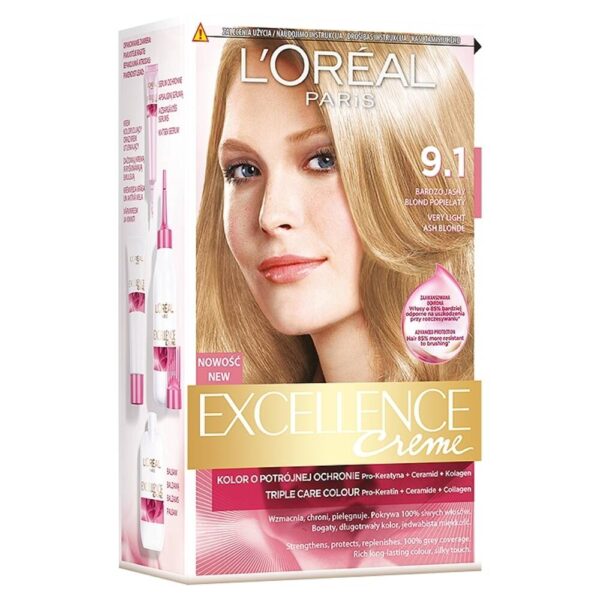 Loreal Excellence Creme Krem koloryzujący 9.1 bardzo jasny blond popielaty