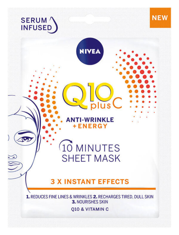 Nivea Q10 Plus C Maska w płacie 10-minutowa Anti-Wrinkle+Energy - obrazek 2