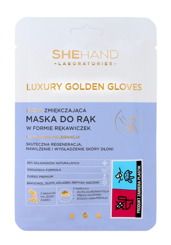 SheHand Luxury Golden Gloves Złota Zmiękczająca Maska do rąk w formie rękawiczek