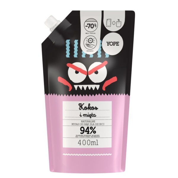 YOPE Naturalne Mydło do rąk w płynie dla dzieci Kokos Mięta Refill 400ml