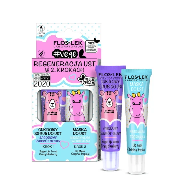 Floslek Vege Lip Care Regeneracja ust w 2 krokach scrub jagodowy, 14 g + maska do ust, 14 g