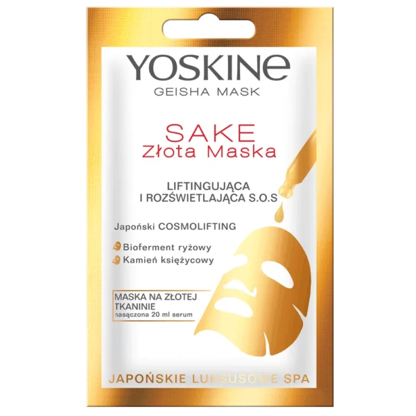 Yoskine Geisha Mask złota maska Sake liftingująco-rozświetlająca na tkaninie, 1 szt.