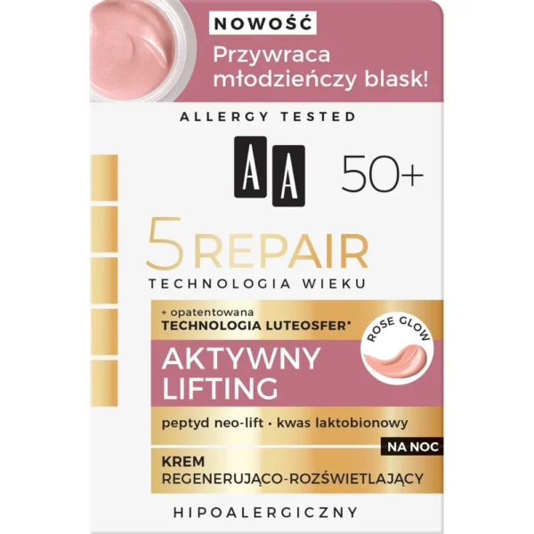 AA 5Repair regenerująco-rozświetlający krem do twarzy na noc 50+, 50 ml