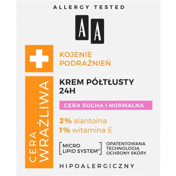 AA CERA WRAŻLIWA Krem półtłusty 24h, 50 ml