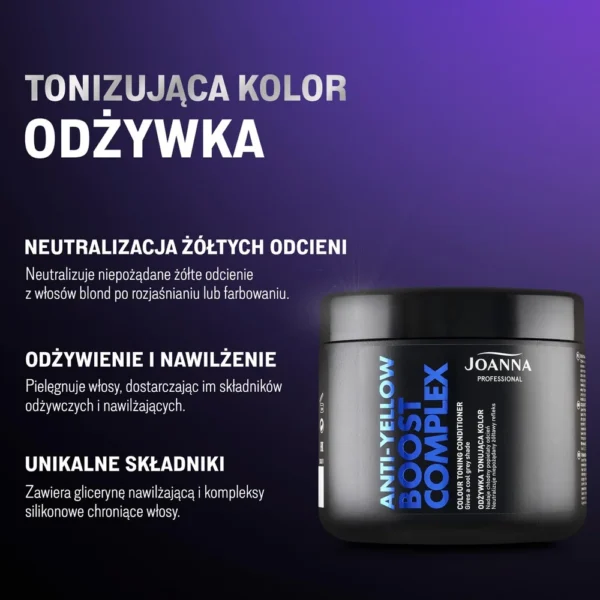 Joanna Professional Anti-Yellow Boost Complex odżywka tonująca kolor, popielata, 500 g - obrazek 3