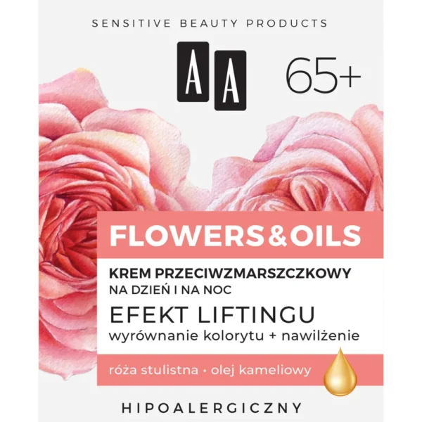 AA FLOWERS & OILS 65+ krem przeciwzmarszczkowy na dzień i na noc, 15 ml