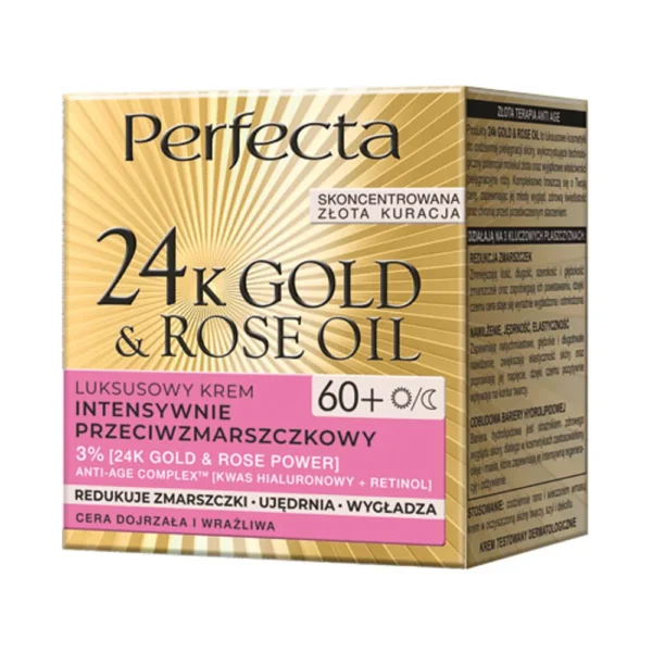 Perfecta 24K Gold & Rose Oil luksusowy krem przeciwzmarszaczkowy do twarzy 60+, 50 ml