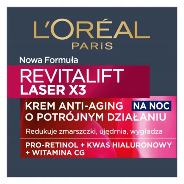 L`Oreal Paris Revitalift Laser X3 krem do twarzy na noc Anti-Age Głęboka regeneracja, 50 ml
