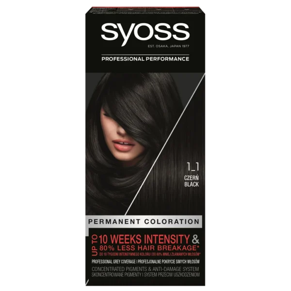 Syoss Permanent Coloration farba do włosów trwale koloryzująca nr 1-1 Czerń, 115 ml