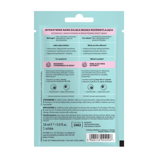 AA ALOES PINK Intensywnie nawilżająca maska rozświetlająca na tkaninie, 2x4ml - obrazek 3