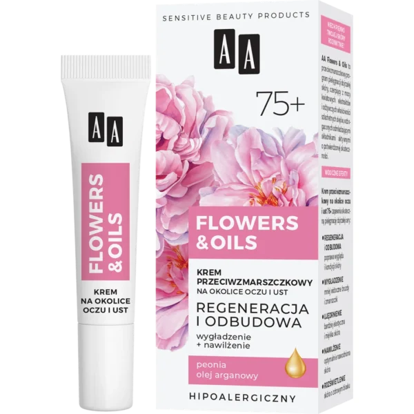 AA FLOWERS & OILS 75+ krem przeciwzmarszczkowy na okolice oczu i ust, 15 ml - obrazek 3