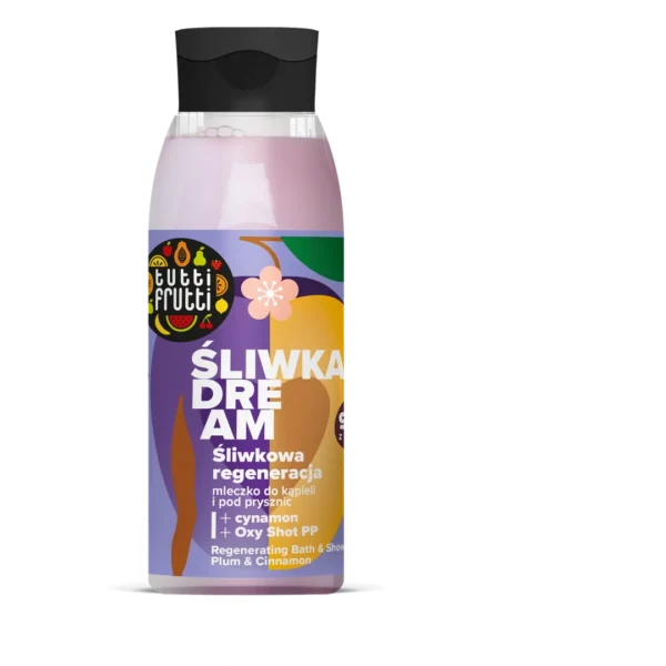 Farmona Tutti Frutti Regenerujące mleczko do kąpieli i pod prysznic Śliwka i Cynamon + Oxy Shot PP, 400 ml