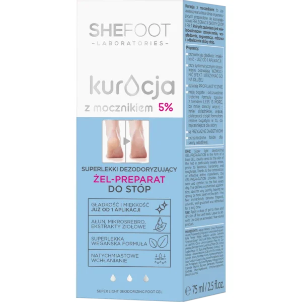 SheeFoot Kuracja z mocznikiem super lekki dezodoryzujący żel-preparat do stóp - mocznik 5%, 75 ml - obrazek 3