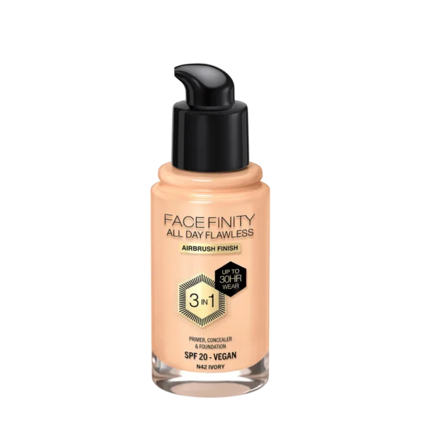 Max Factor Facefinity All Day Flawless 3in1 Kryjący podkład w płynie z filtrem SPF 20 nr N42 Ivory, 30 ml - obrazek 3