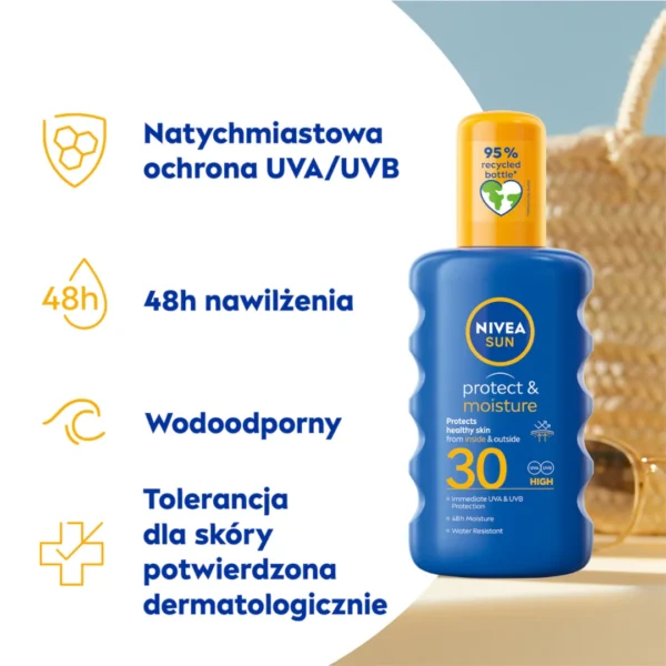 Nivea Sun Protect & Moisture nawilżający balsam do opalania w sprayu SPF 30, 200 ml - obrazek 5