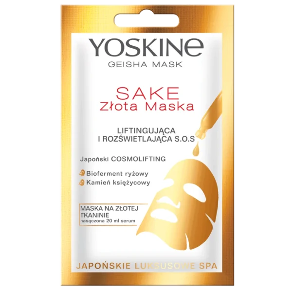 Yoskine Geisha Mask złota maska Sake liftingująco-rozświetlająca na tkaninie, 1 szt.