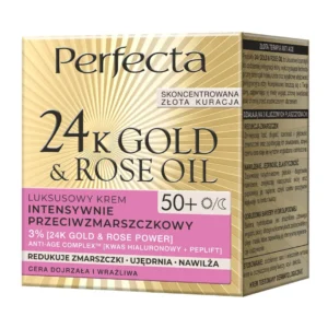 Perfecta 24K Gold & Rose Oil luksusowy krem przeciwzmarszaczkowy do twarzy 50+, 50 ml