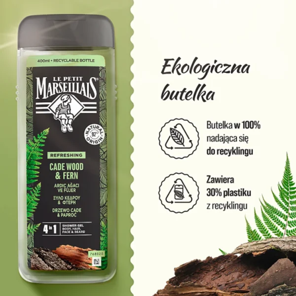 Le Petit Marseillais Żel pod prysznic dla mężczyzn drzewo cade & paproć, 400 ml - obrazek 3