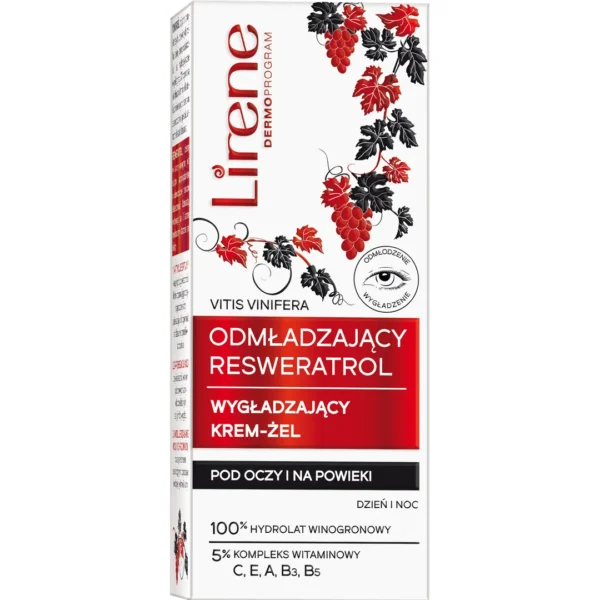 Lirene Resweratol krem żel wygładzająco-rozświetlający pod oczy i na powieki, 20 ml