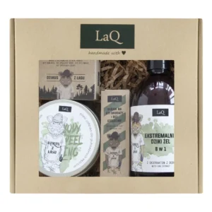 LaQ Dzikus z lasu żel pod prysznic, 500 ml + peeling, 220 g + mydło w w kostce, 85 g + olejek po goleniu, 30 ml