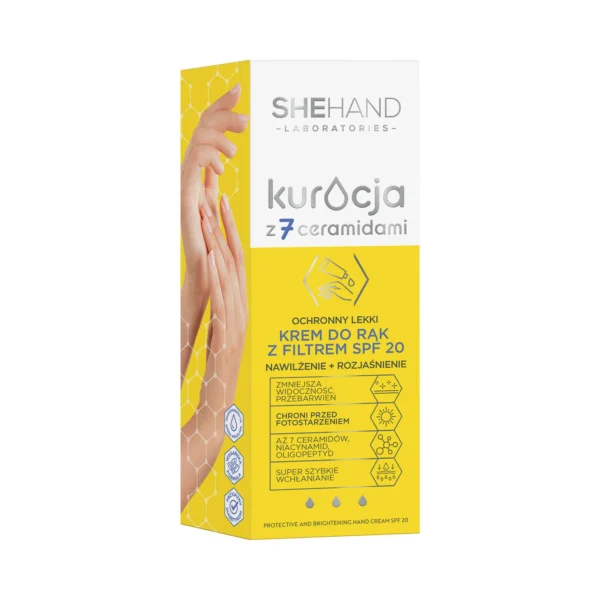 SheHand Kuracja z 7 ceramidami ochronny lekki krem do rąk z filtrem SPF 20 Nawilżenie + Rozjaśnienie, 75 ml