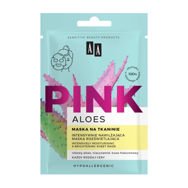 AA ALOES PINK Intensywnie nawilżająca maska rozświetlająca na tkaninie, 2x4ml - obrazek 2