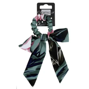 Glamour Green Collection gumka do włosów z kokardką, kwiatowa, 1 szt.
