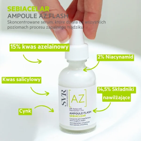 SVR Sebiaclear Ampoule Flash Koncentrat wygładzający korygujący niedoskonałości i zaczerwienienia, 30 ml - obrazek 3