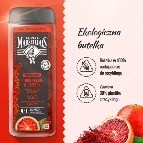 Le Petit Marseillais żel pod prysznic dla mężczyzn czerwona pomarańcza & szafran, 400 ml - obrazek 5