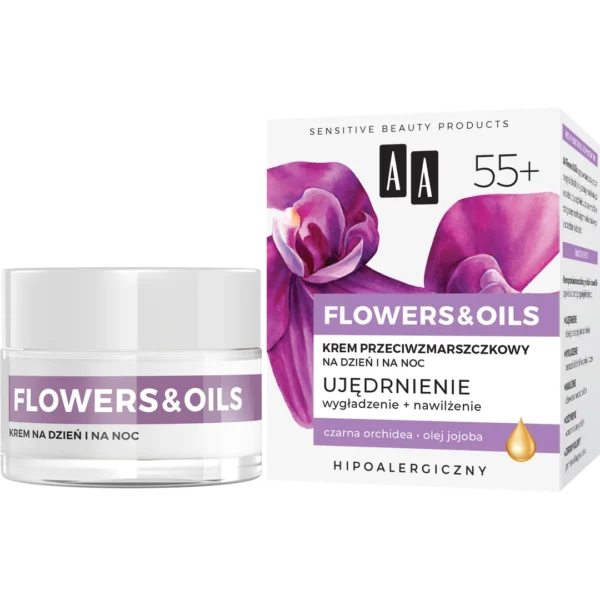 AA FLOWERS & OILS 55+ krem przeciwzmarszczkowy na dzień i na noc, 50 ml - obrazek 3