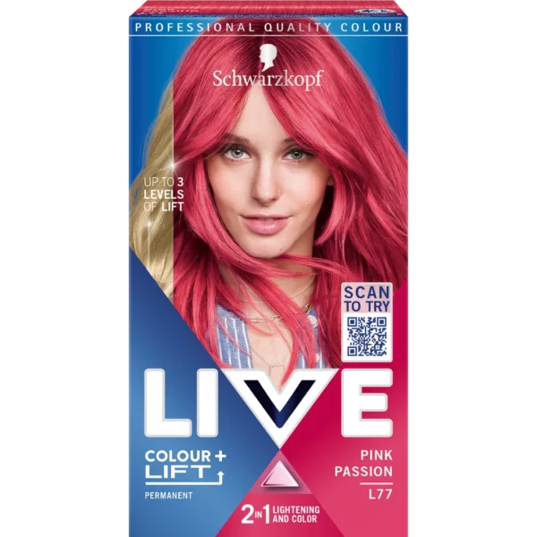 Schwarzkopf Live Colour + Lift farba do włosów L77 Pink Passion rozjaśniająca i koloryzująca, 1 szt.