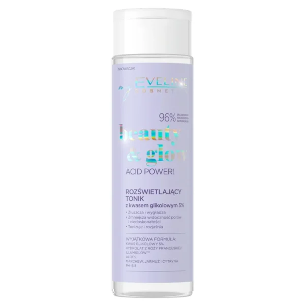Eveline Cosmetics Beauty & Glow rozświetlający tonik z kwasem glikolowym 5%, 200 ml