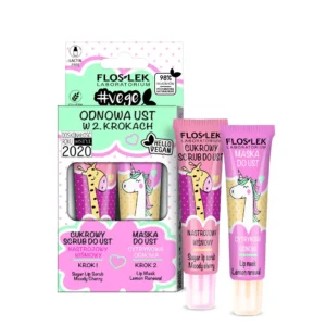 Floslek Vege Lip Care cukrowy scrub nastrojowy wiśniowy, 14 g + maska do ust cytrynowa odnowa, 14 g
