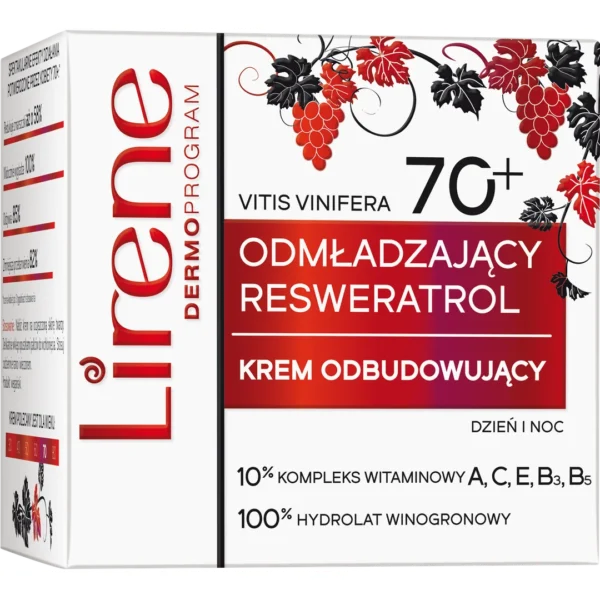 Lirene Resweratol przeciwzmarszczkowy krem odbudowujący 70+, 50 ml - obrazek 2
