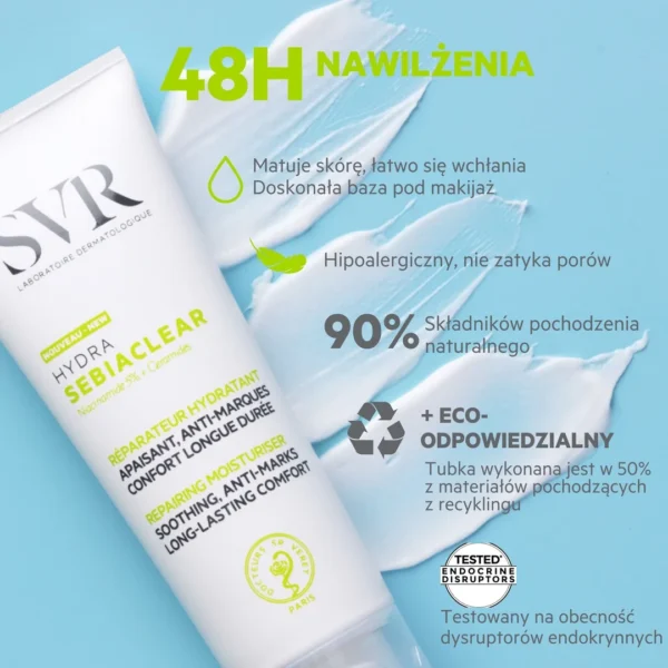 SVR SEBIACLEAR Hydra krem do twarzy nawilżająco-regenerujący, 40 ml - obrazek 4